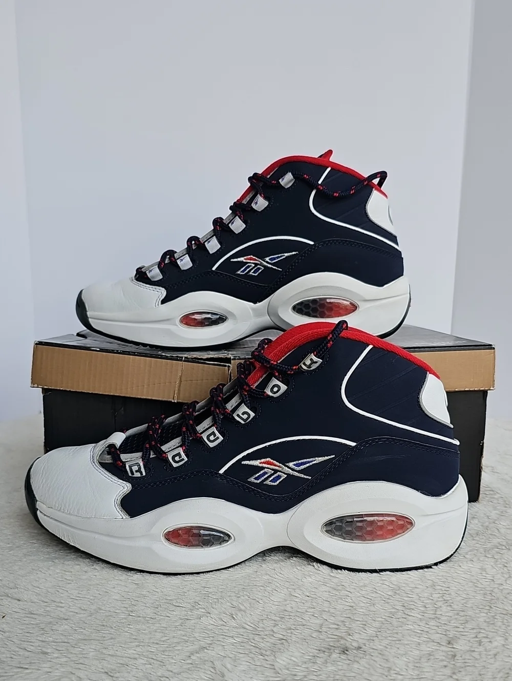 Reebok Question Mid USA Navy White Red Allen Iverson Sneakers Size 10 Men's NIB